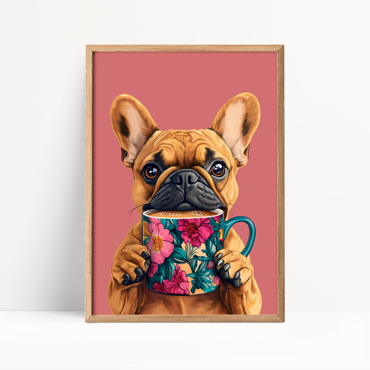 French Bulldog Drinking Coffee Kitchen Print