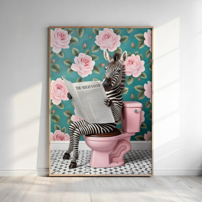 Funny Zebra on Toilet Poster – Quirky Bathroom Wall Art