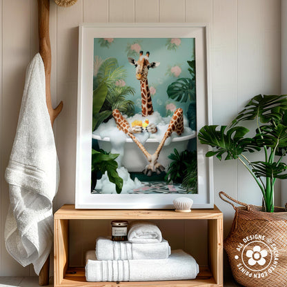 Funny Giraffe Bathroom Print Set – 3-Piece Tropical Wall Art