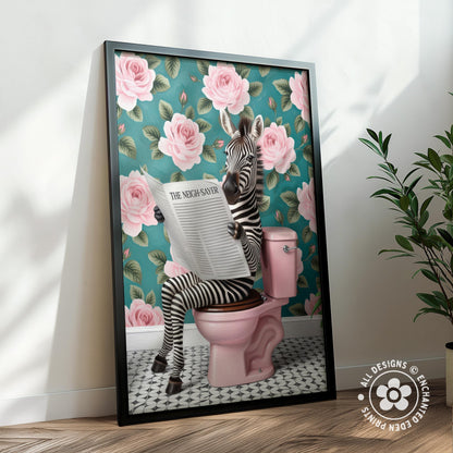 Funny Zebra on Toilet Poster – Quirky Bathroom Wall Art