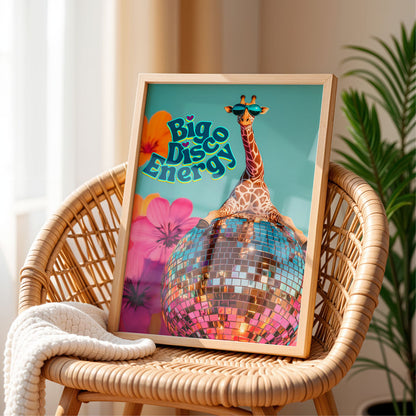 a picture of a giraffe on a chair