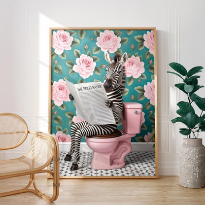 Funny Zebra on Toilet Poster – Quirky Bathroom Wall Art