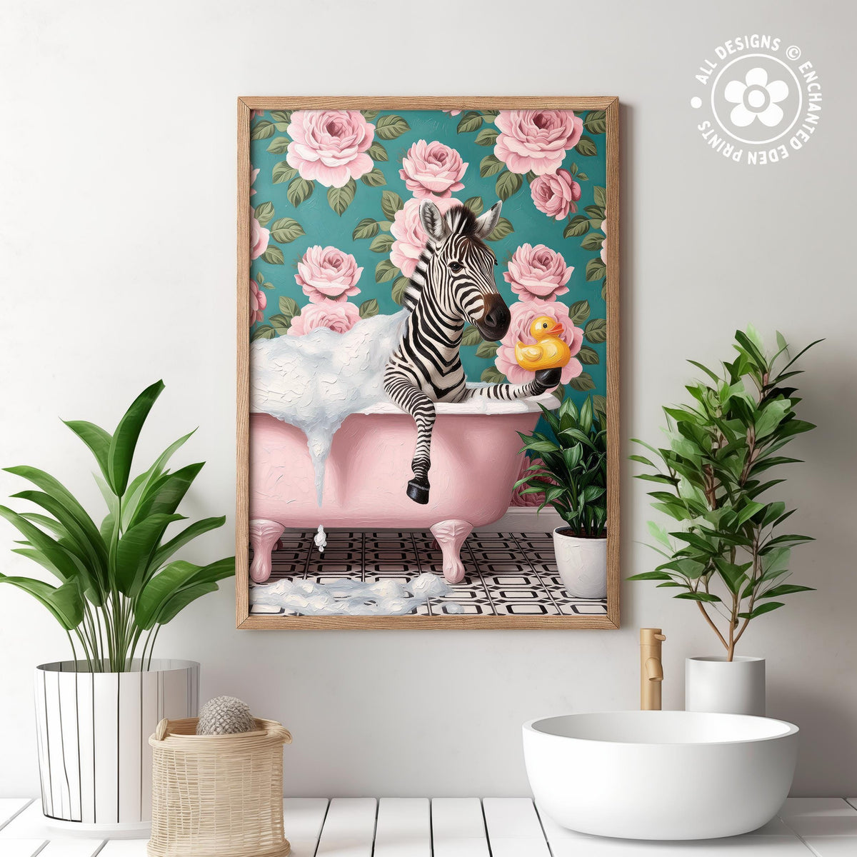 Funny Zebra in Bathtub Poster – Quirky Bathroom Wall Art