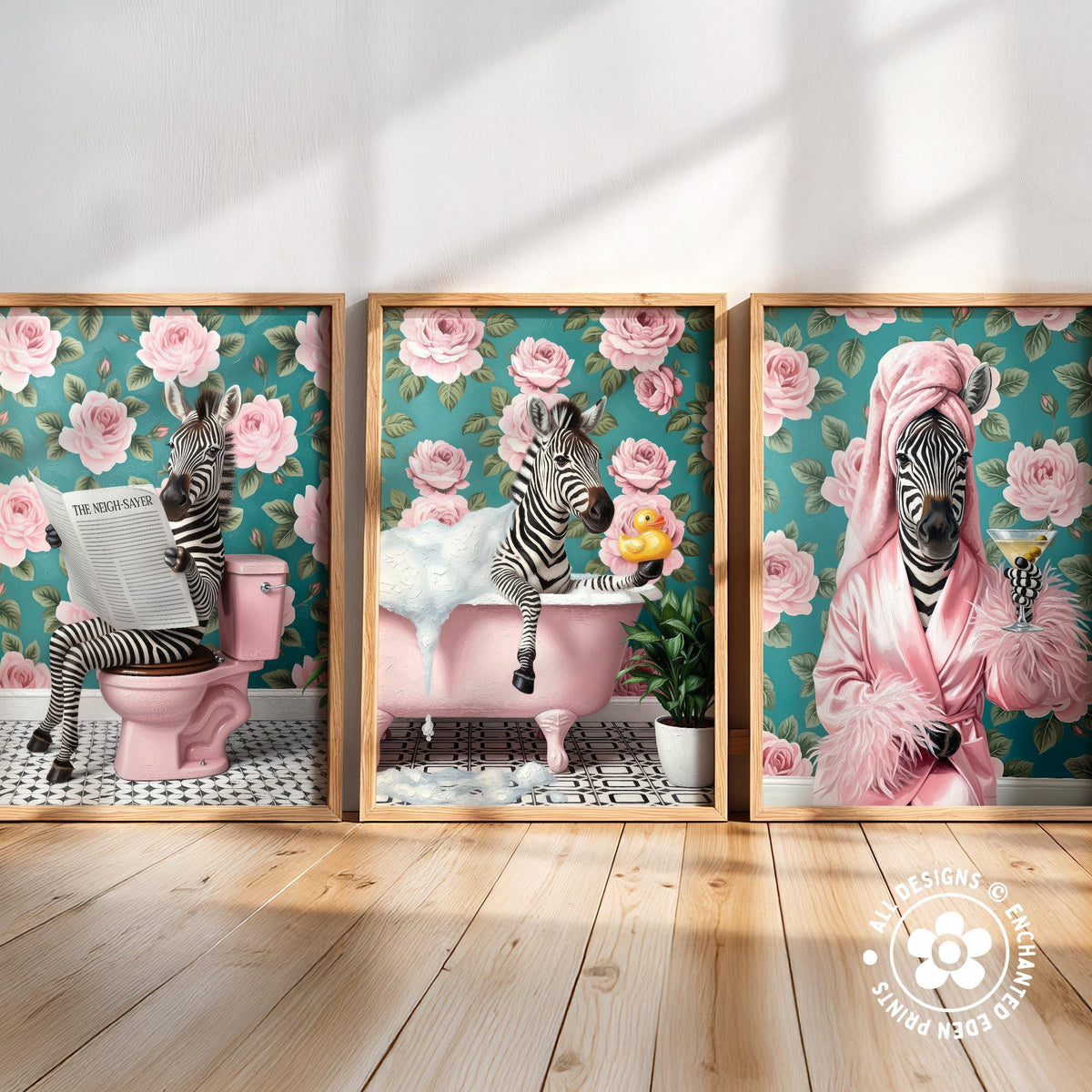 Funny Zebra in Bathtub Poster – Quirky Bathroom Wall Art