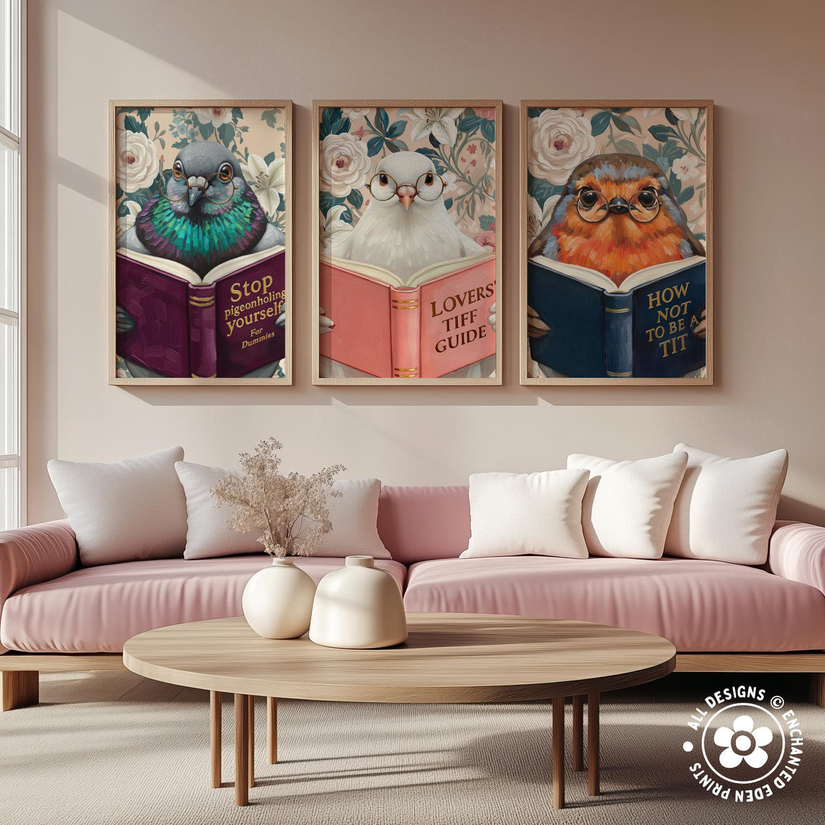 Funny Dove Reading Book Art – Quirky Bird Lover Wall Decor