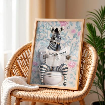 a picture of a zebra sitting on top of a toilet