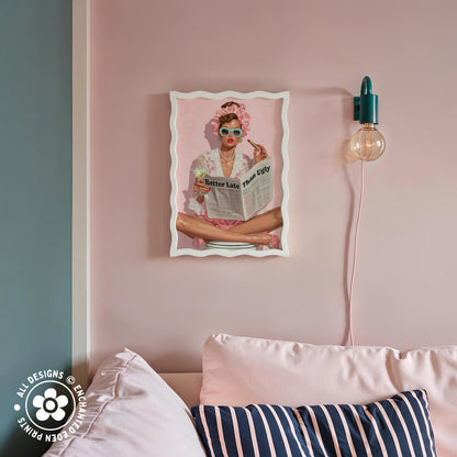 Retro Coquette Wall Art – 1950s “Better Late Than Ugly” Quote Print