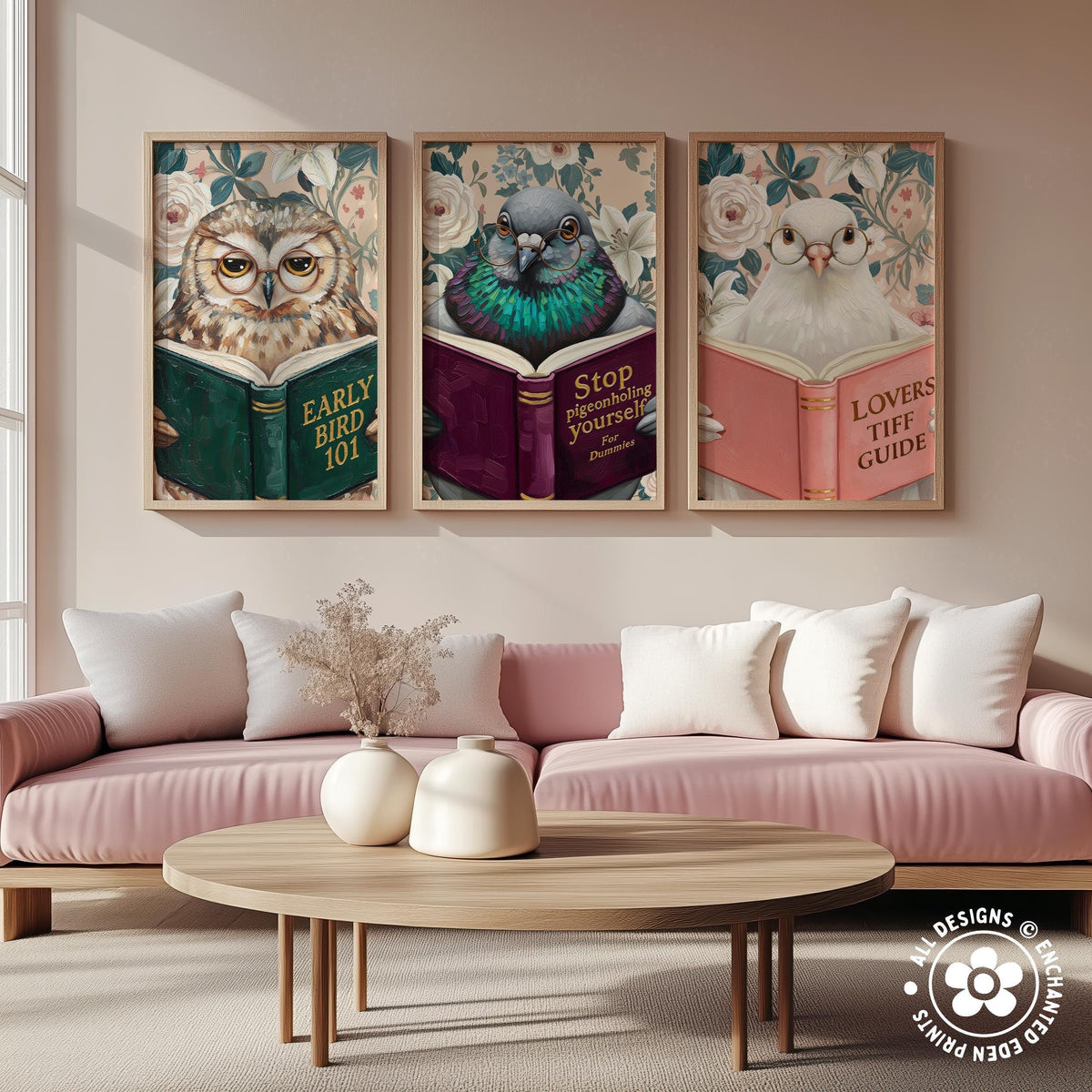 Funny Pigeon Reading Book Art – Quirky Bird Lover Wall Decor