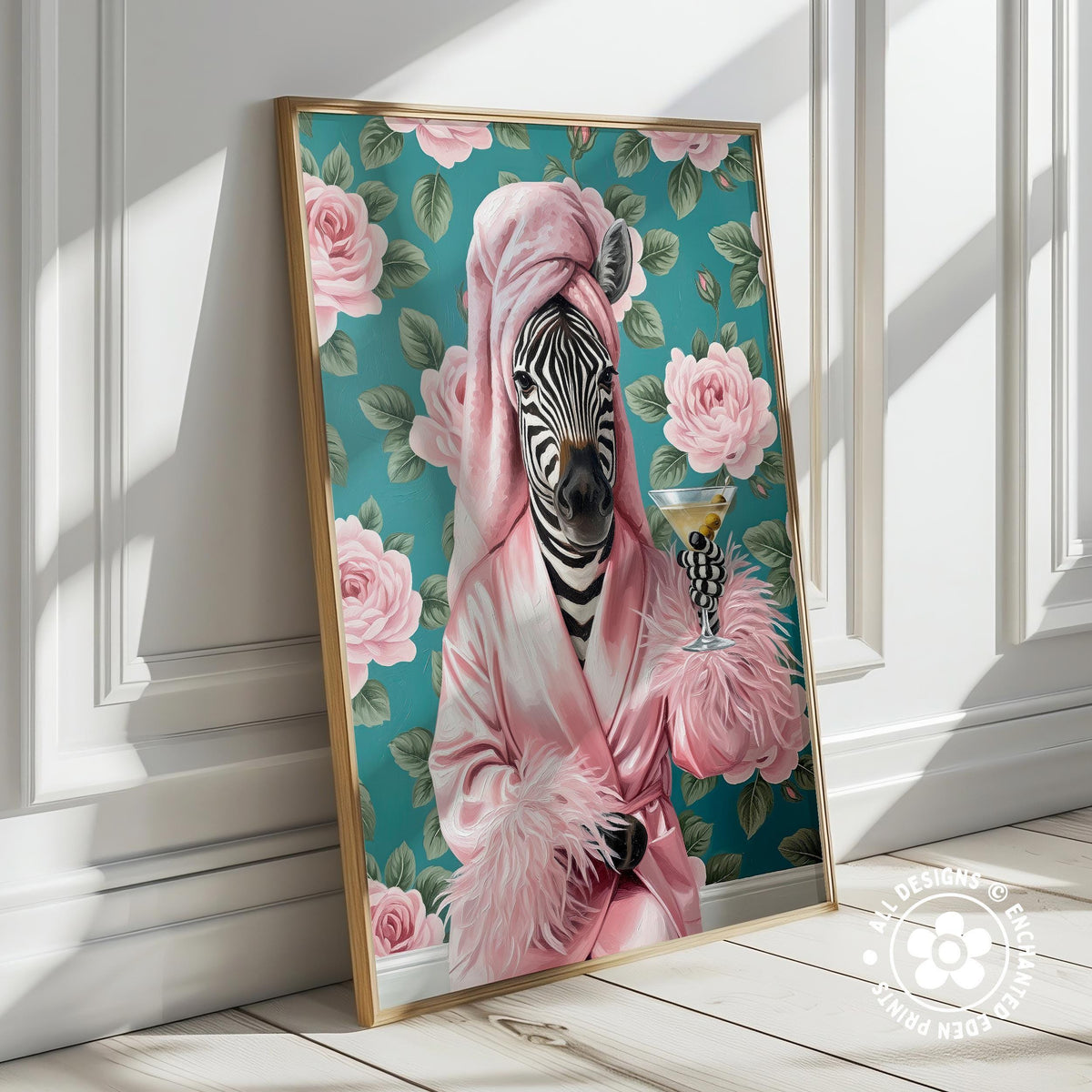 Funny Zebra in Robe Poster – Glam Bathroom & Bar Wall Art