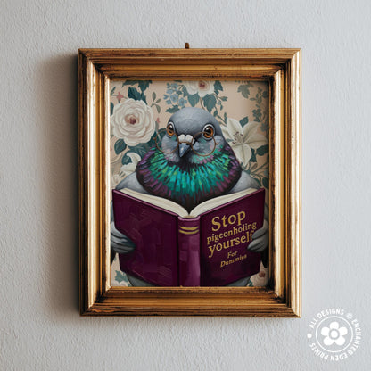 Funny Pigeon Reading Book Art – Quirky Bird Lover Wall Decor