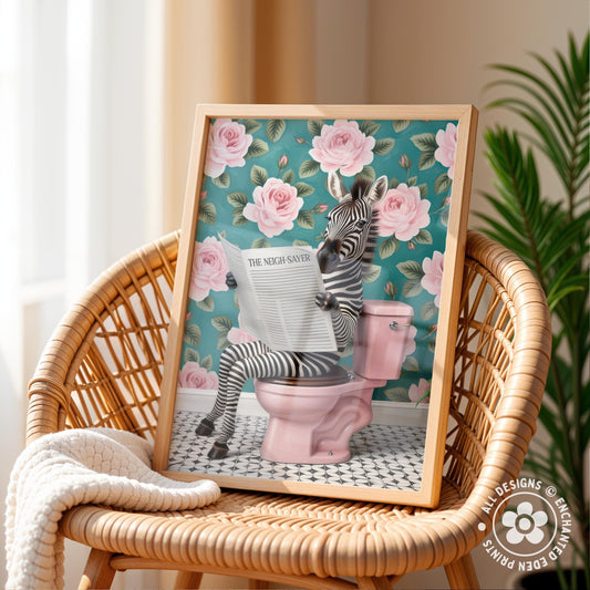 Funny Zebra on Toilet Poster – Quirky Bathroom Wall Art
