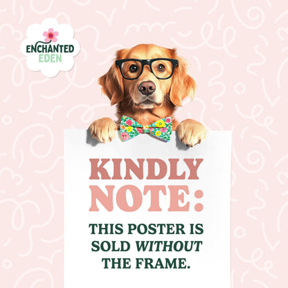 a dog wearing glasses holding a sign that says kindly note this poster is sold without