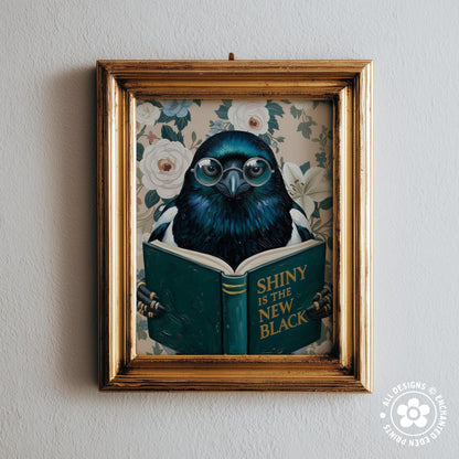 Funny Magpie Reading Book Art – Quirky Bird Lover Wall Decor