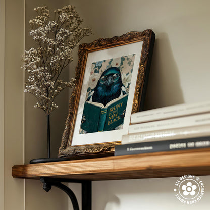 Funny Magpie Reading Book Art – Quirky Bird Lover Wall Decor