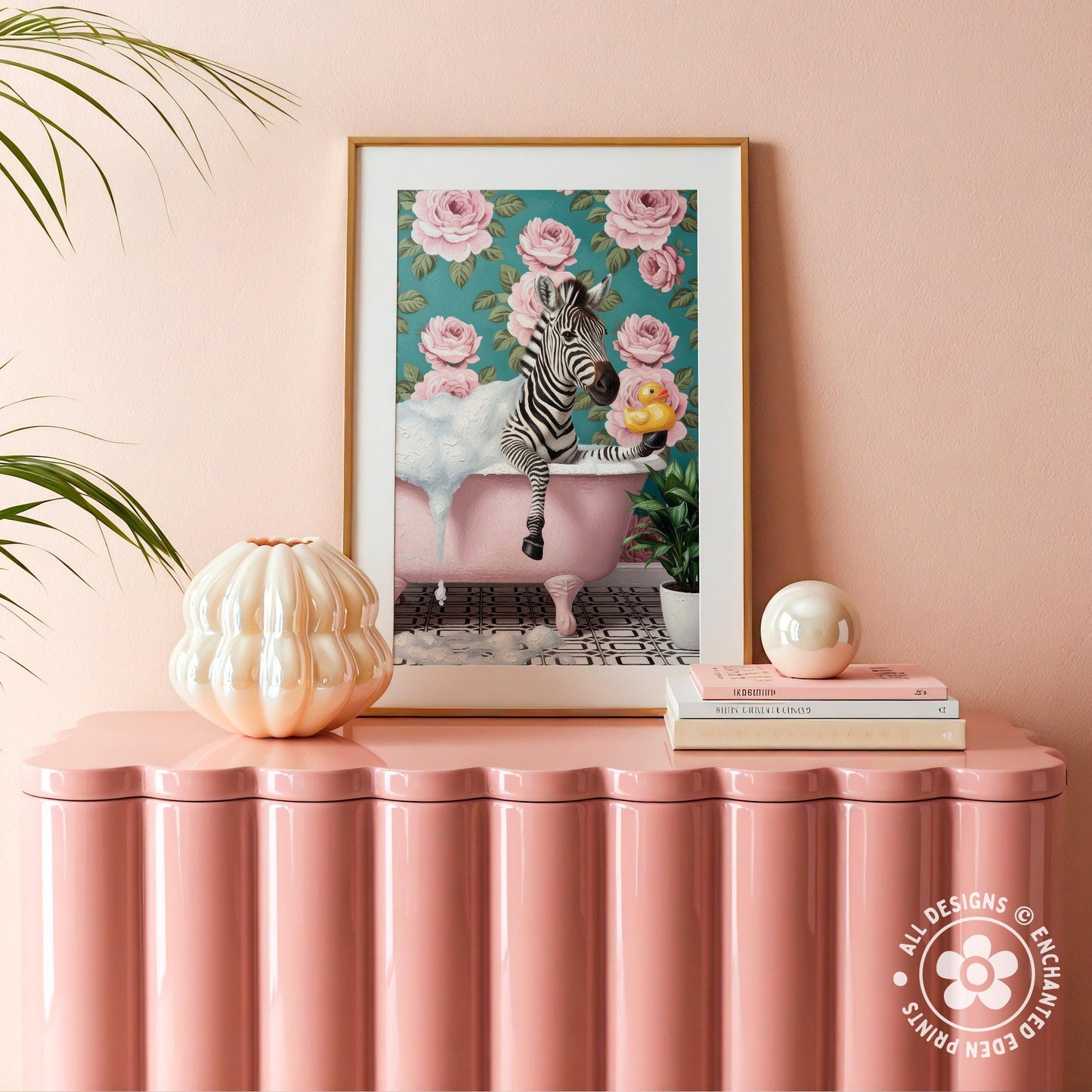 Funny Zebra in Bathtub Poster – Quirky Bathroom Wall Art