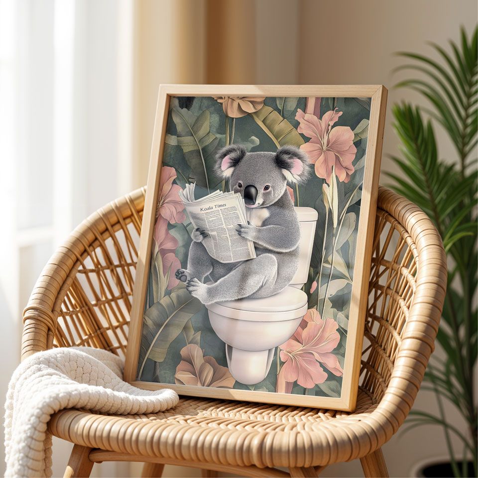 a picture of a koala sitting on top of a toilet