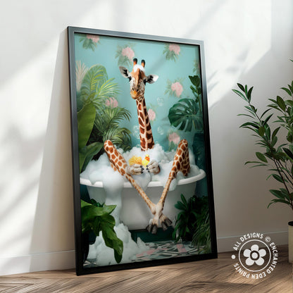 Funny Giraffe Bathroom Print Set – 3-Piece Tropical Wall Art