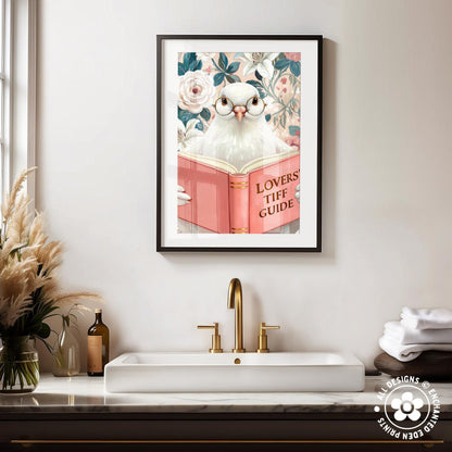 Funny Dove Reading Book Art – Quirky Bird Lover Wall Decor