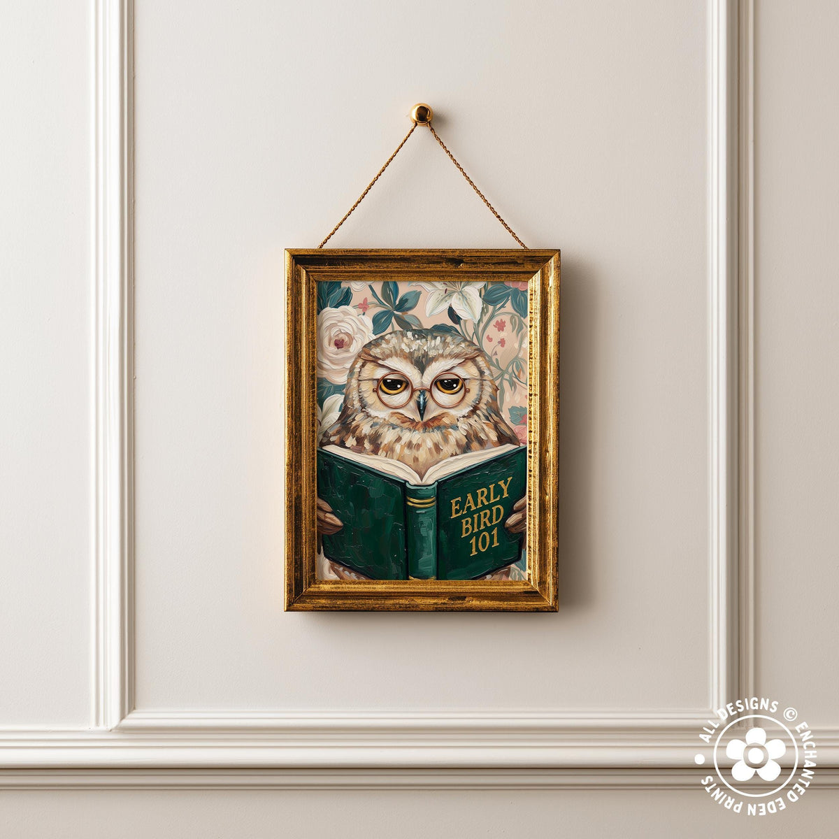 Funny Owl Reading Book Art – Quirky Bird Lover Wall Decor