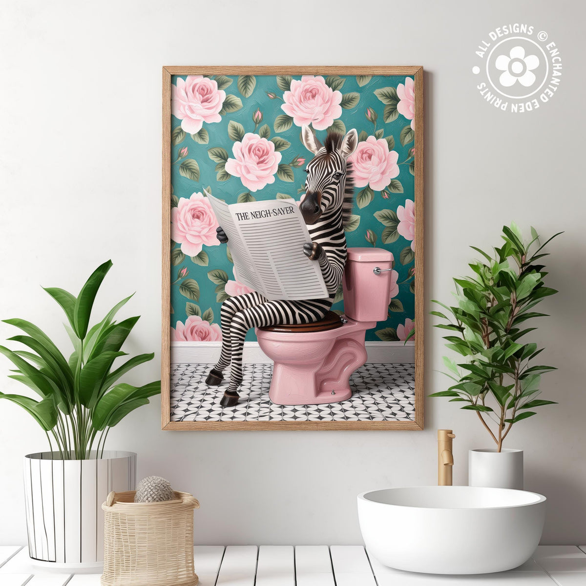 Funny Zebra on Toilet Poster – Quirky Bathroom Wall Art
