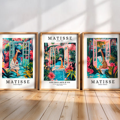 Giraffe Set of 3 Prints – Henri Matisse Style