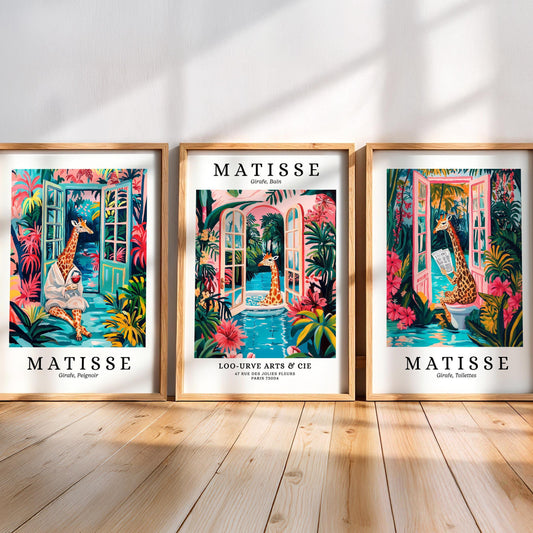 Giraffe Set of 3 Prints – Henri Matisse Style
