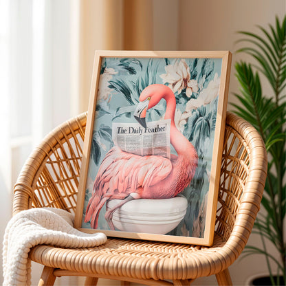a picture of a pink flamingo sitting on a toilet