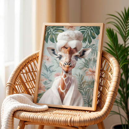 a picture of a giraffe wearing a white hat