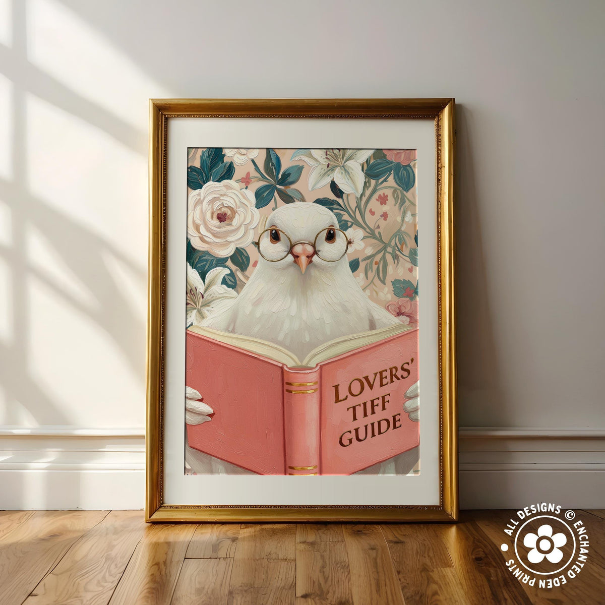 Funny Dove Reading Book Art – Quirky Bird Lover Wall Decor