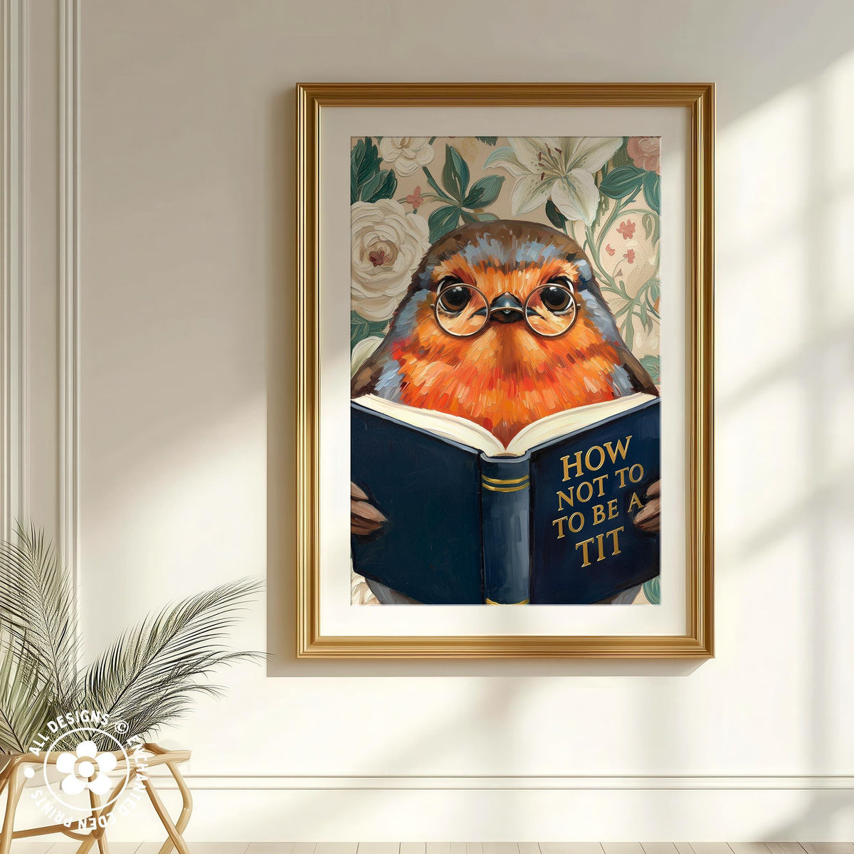 Funny Robin Reading Book Art – Quirky Bird Lover Wall Decor