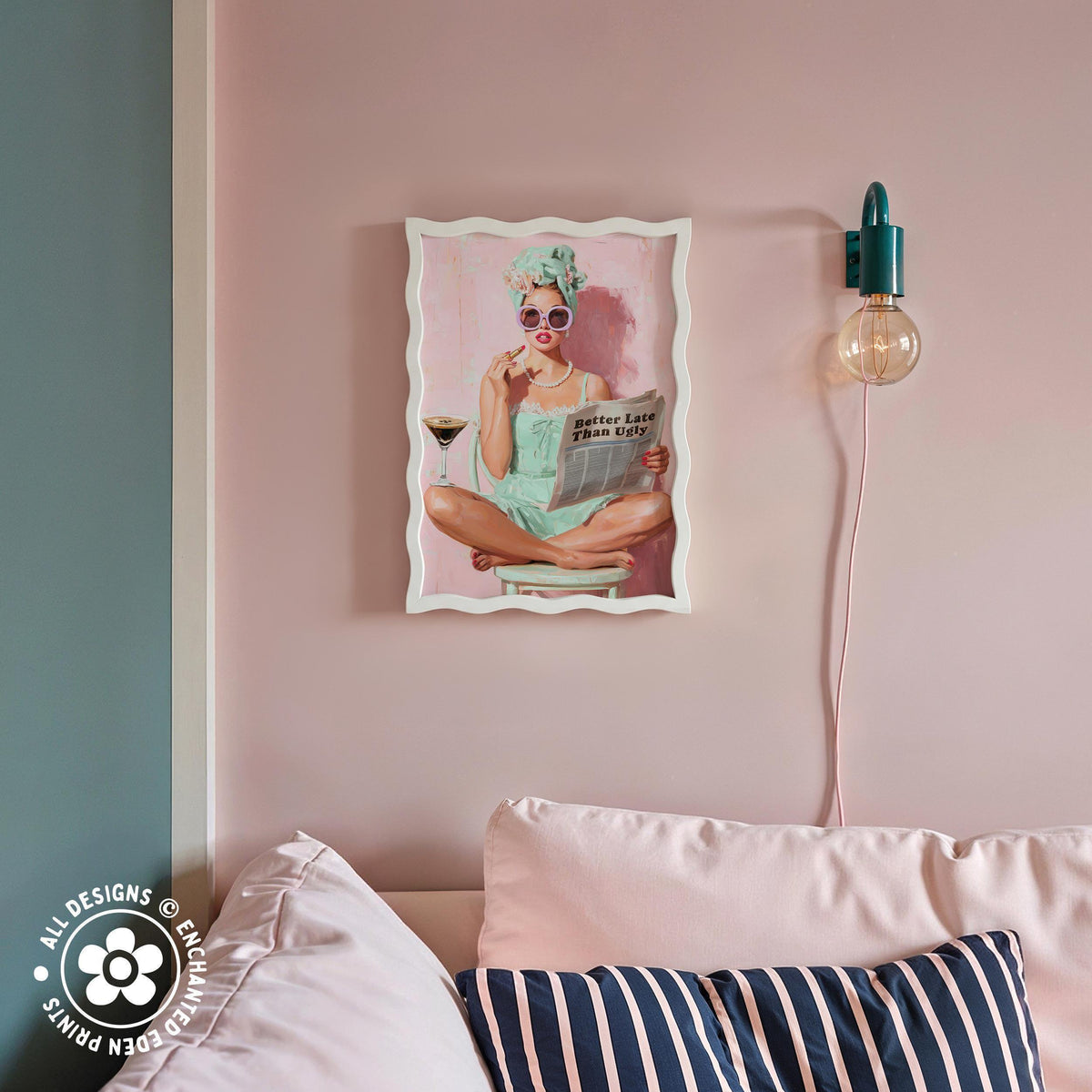 Retro Coquette Wall Art – 1950s “Better Late Than Ugly” Quote Print