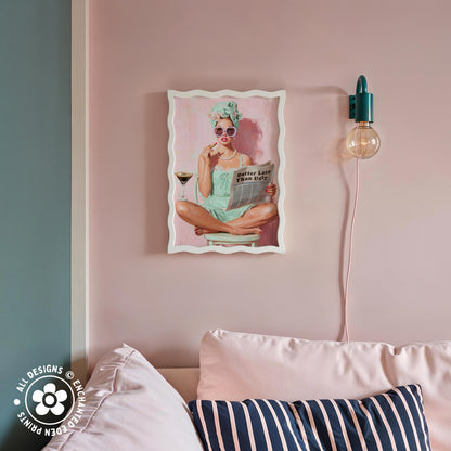 Retro Coquette Wall Art – 1950s “Better Late Than Ugly” Quote Print