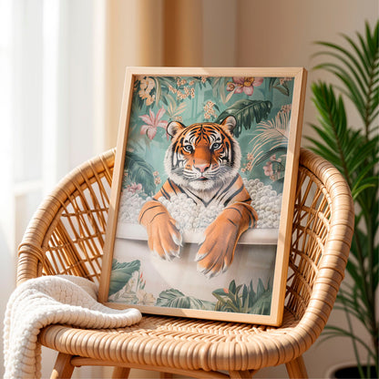 a picture of a tiger sitting in a bathtub