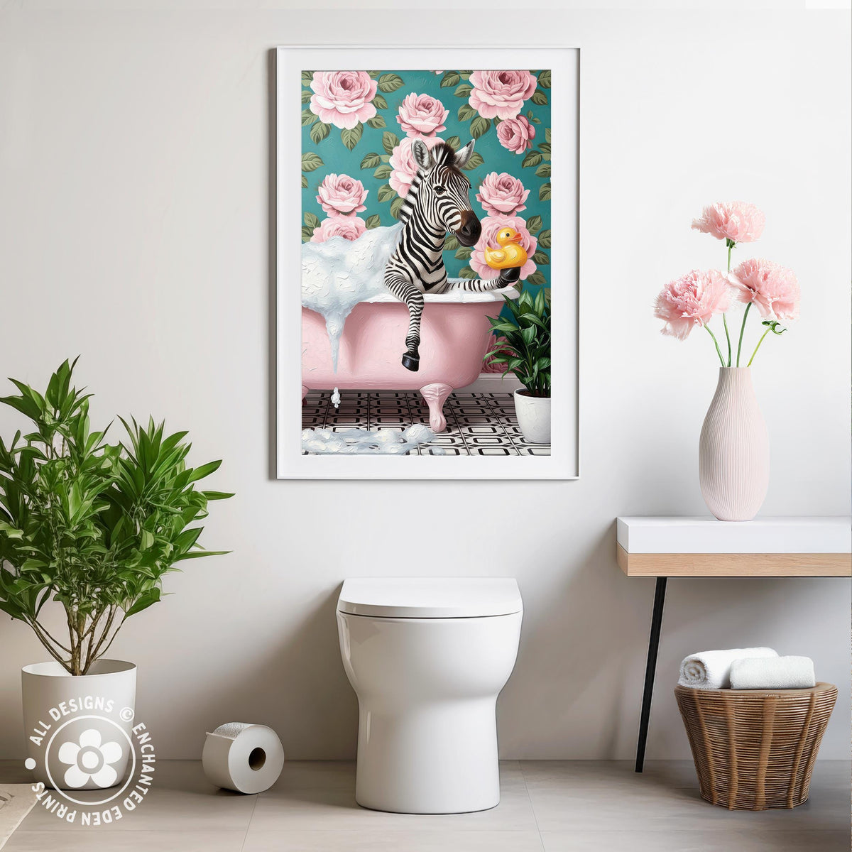 Funny Zebra in Bathtub Poster – Quirky Bathroom Wall Art