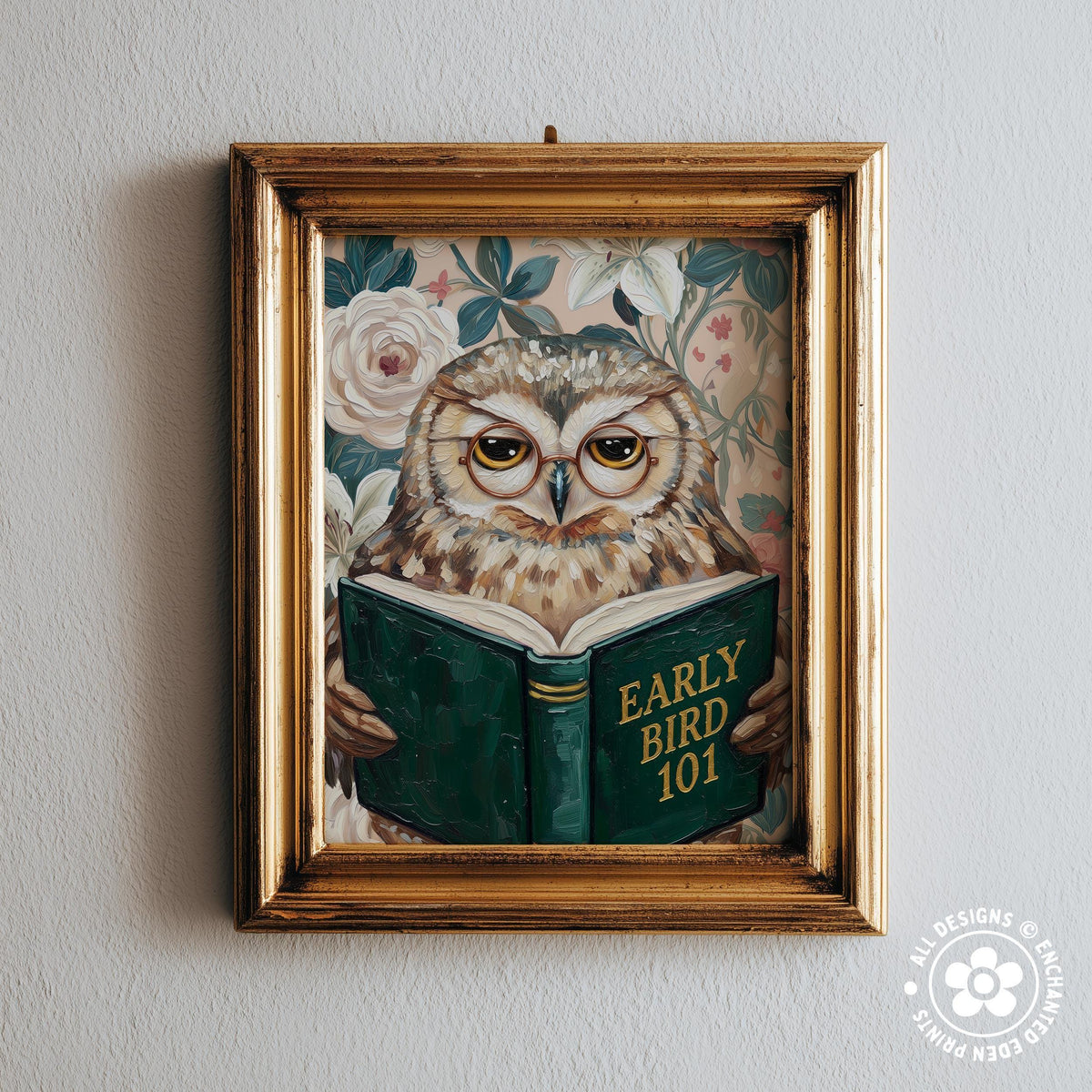 Funny Owl Reading Book Art – Quirky Bird Lover Wall Decor