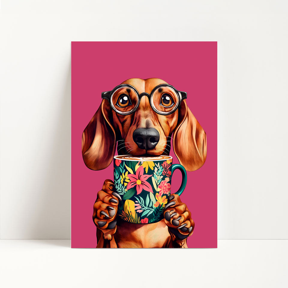 Sausage Dog Drinking Coffee Print