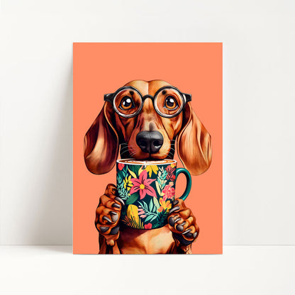 Sausage Dog Drinking Coffee Print
