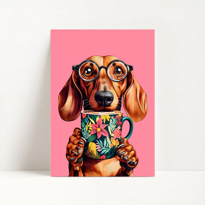 Sausage Dog Drinking Coffee Print
