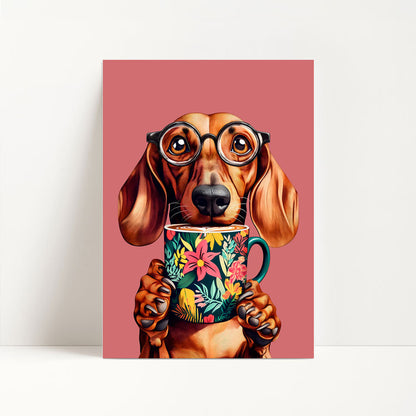 Sausage Dog Drinking Coffee Print