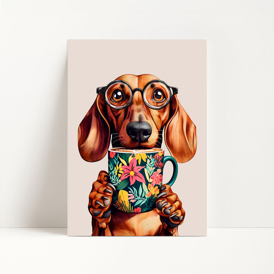 Sausage Dog Drinking Coffee Print