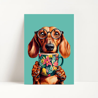 Sausage Dog Drinking Coffee Print