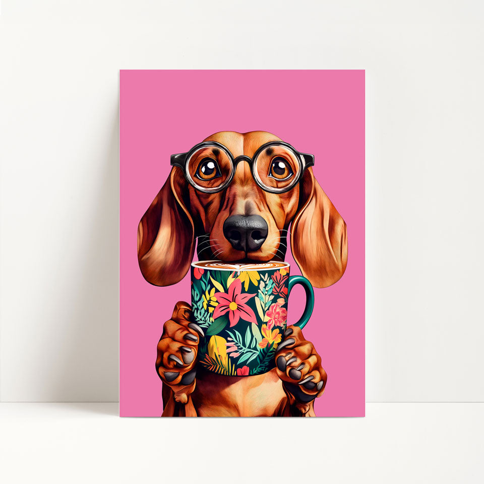 Sausage Dog Drinking Coffee Print