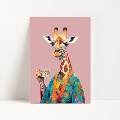 Giraffe Drinking Tea Print