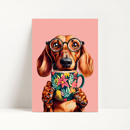 Sausage Dog Drinking Coffee Print