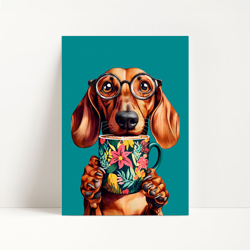 Sausage Dog Drinking Coffee Print
