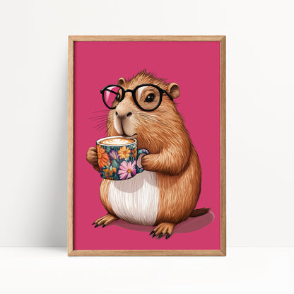 Capybara Drinking Coffee Print