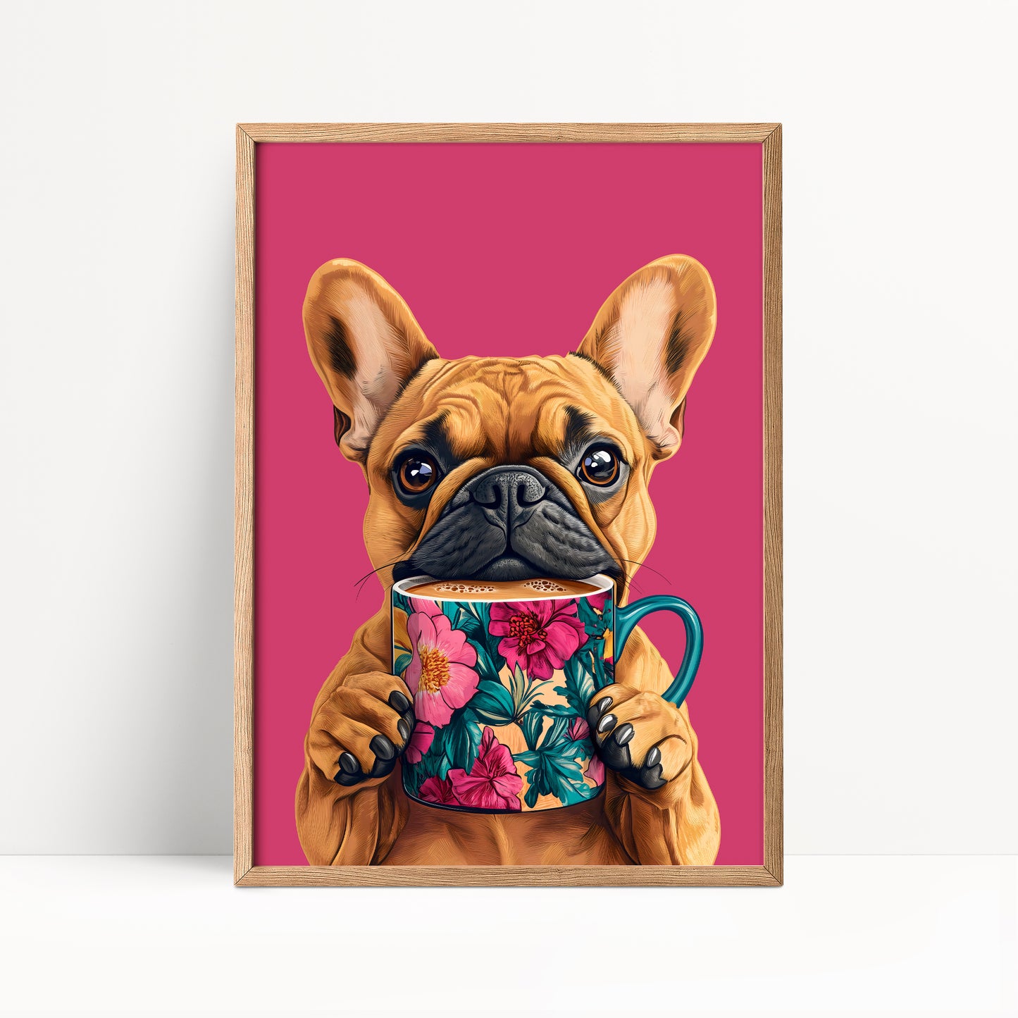 French Bulldog Drinking Coffee Kitchen Print