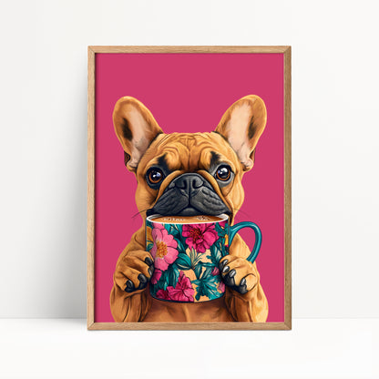 French Bulldog Drinking Coffee Kitchen Print