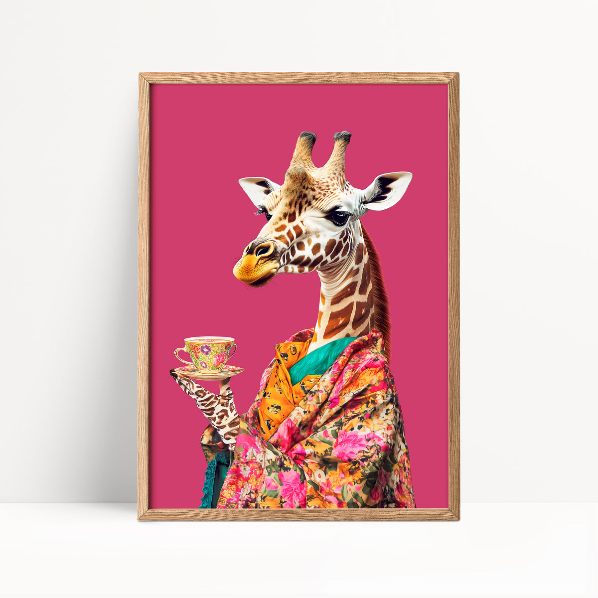 Giraffe Drinking Tea Maximalist Print