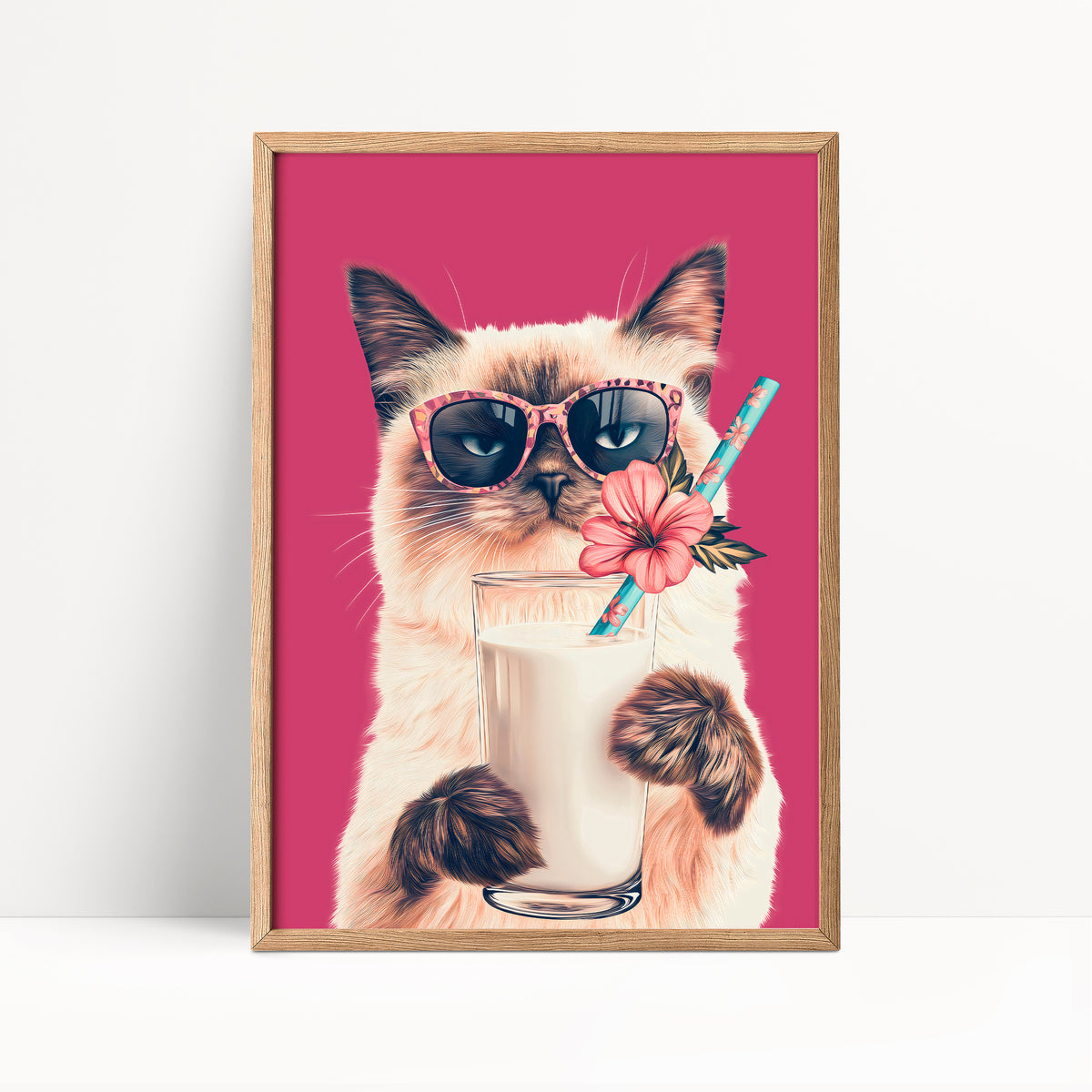 Siamese Cat Drinking Milk Kitchen Print